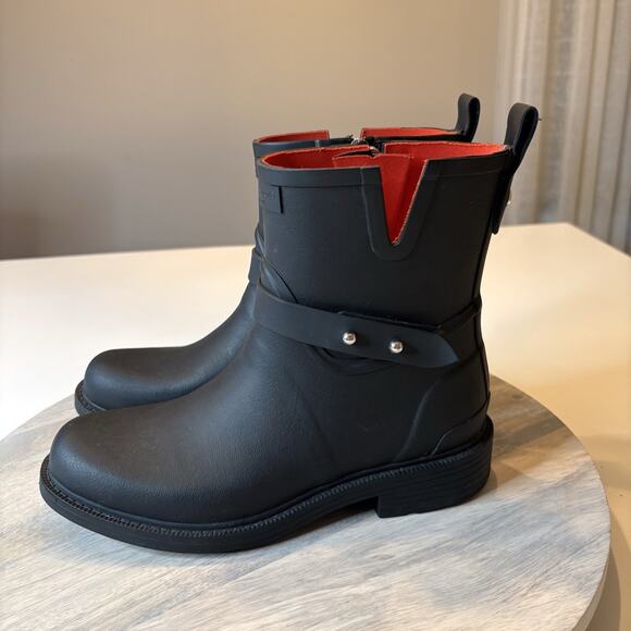 Rag & Bone Women's Black Moto Rain Rubber Waterproof Boots US Size 6.5 - Picture 4 of 11